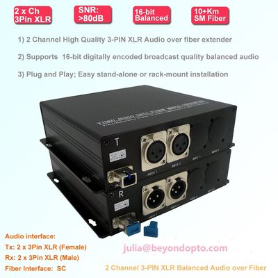 2 Way 3 Pin XLR Balanced Analog Audio Over Fiber Extender Transceiver