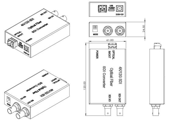 12G SDI To Fiber Converter 1 channel video and audio transmission